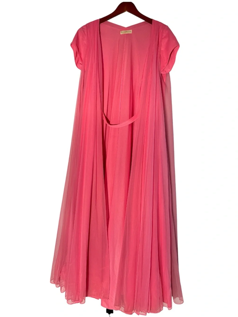 Lucie Ann Layered Pink Chiffon Peignoir Set with Pom Accents! Rare find! Sz M
